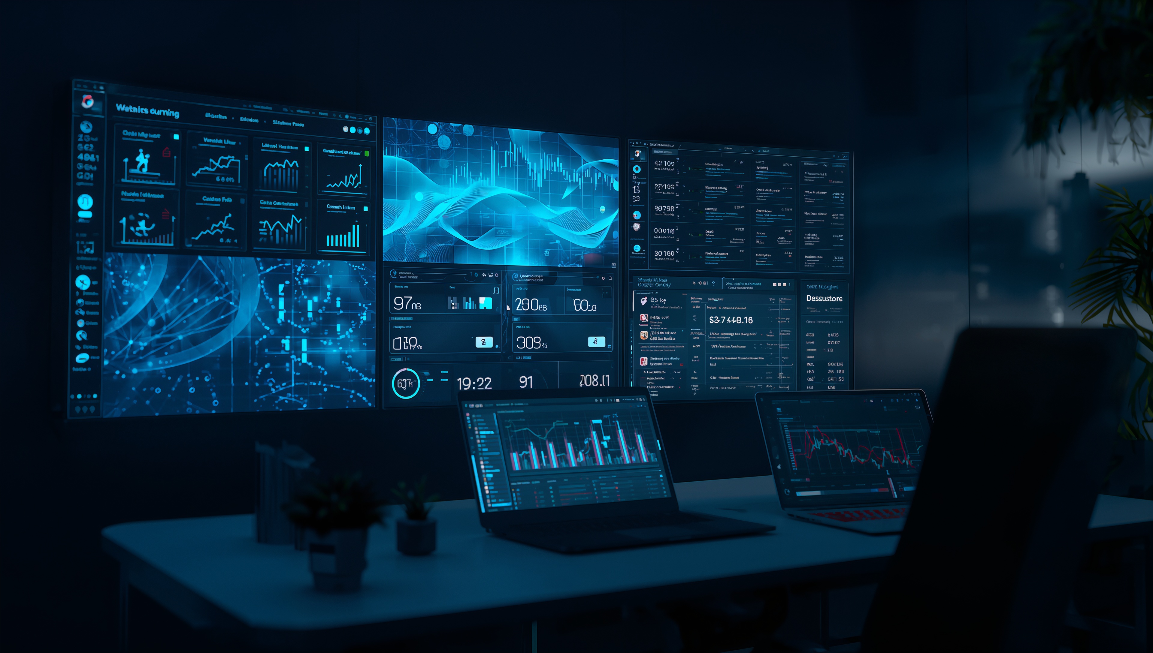 Centro de comando digital — múltiplos dashboards analíticos da JKSinfo